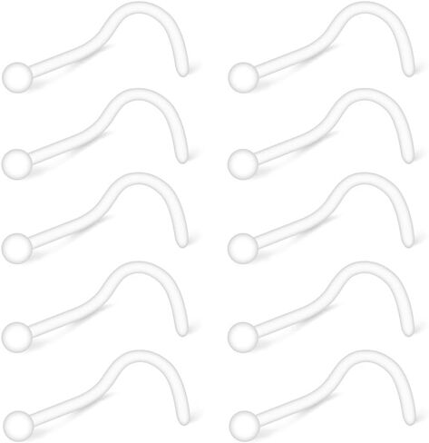 Ruifan 10pcs Clear Bioflex Nose Ring Stud Retainer Body Jewelry Piercing 20 Gauge 2 mm Top Retainer, Metal Free, Allergy Free in Saudi Arabia