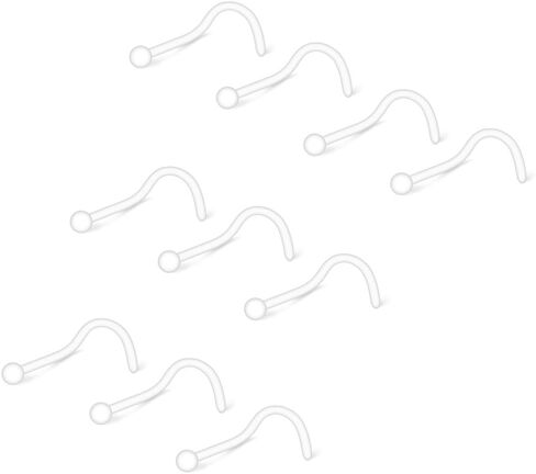 Ruifan 10pcs Clear Bioflex Nose Ring Stud Retainer Body Jewelry Piercing 20 Gauge 2 mm Top Retainer, Metal Free, Allergy Free in Saudi Arabia