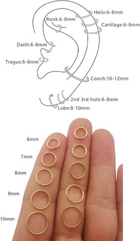 MOTBEGIT Small Gold Hoop Earrings: 14K Gold Plated Huggie Hoop Earrings for Cartilage Helix Tragus 18g Tiny Thin Hoop Earrings for Women Men Girls in Kuwait