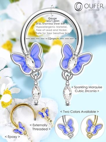 أقراط OUFER الفراشة Daith، حلقات أنف من الفولاذ الجراحي 316L، مجوهرات ثقب محارة Daith Tragus Conch 16G، أقراط حلقية غضروفية للنساء والرجال... in Kuwait