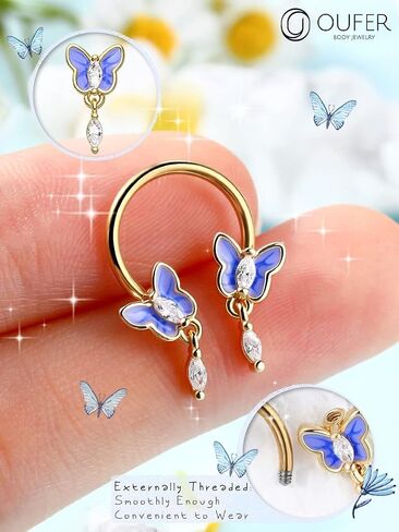 أقراط OUFER الفراشة Daith، حلقات أنف من الفولاذ الجراحي 316L، مجوهرات ثقب محارة Daith Tragus Conch 16G، أقراط حلقية غضروفية للنساء والرجال... in Kuwait