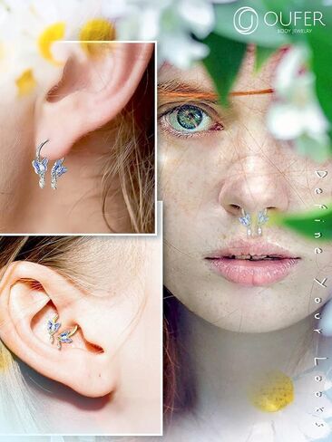 أقراط OUFER الفراشة Daith، حلقات أنف من الفولاذ الجراحي 316L، مجوهرات ثقب محارة Daith Tragus Conch 16G، أقراط حلقية غضروفية للنساء والرجال... in Kuwait