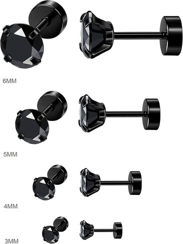 ORAZIO 6-8 Pairs 18G Stainless Steel Ear Stud Piercing Barbell Studs Earrings Round Cubic Zirconia Inlaid Cartilage Earring in Saudi Arabia