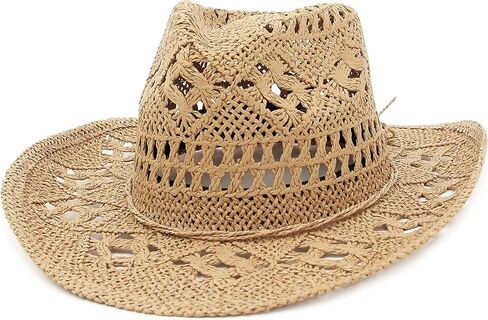 EOZY Men & Women's Summer Cowboy Cowgirl Straw Hat Hollow Out Woven Roll Up Wide Brim Hat in Saudi Arabia