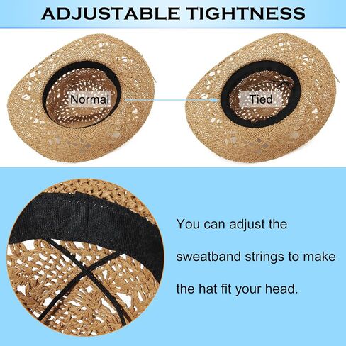 EOZY Men & Women's Summer Cowboy Cowgirl Straw Hat Hollow Out Woven Roll Up Wide Brim Hat in Saudi Arabia