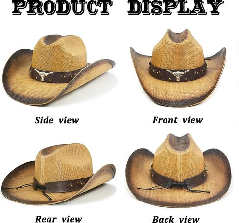 FLUFFY SENSE. Cowboy Hat for Women and Men - Straw Cattleman Crease Western Hats with Upgrade 4 inches Shapeable Wide Brim in Saudi Arabia