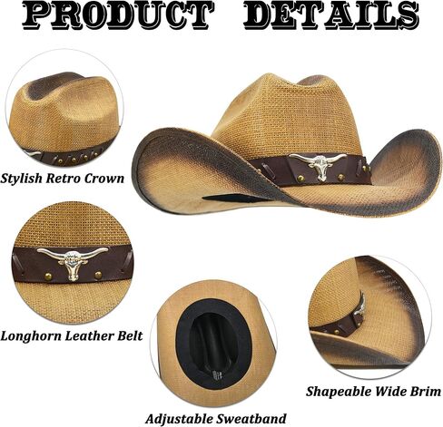 FLUFFY SENSE. Cowboy Hat for Women and Men - Straw Cattleman Crease Western Hats with Upgrade 4 inches Shapeable Wide Brim in Saudi Arabia