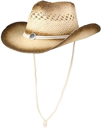 قبعة رعاة البقر من شركة Dreidel Company، قبعة رعاة البقر ذات فتحات تهوية غربية من القش الملطخ بالشاي، مقاس متوسط ​​للبالغين 55.88 سم in Kuwait