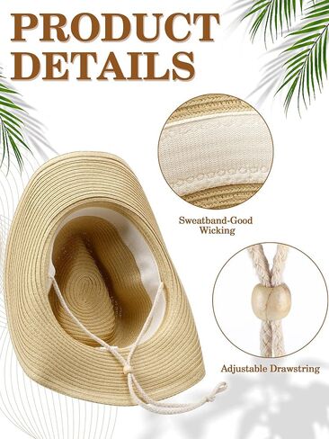 12 Pcs Summer Straw Cowboy Cowgirl Hat for Women Men Western Straw Hat Bulk Wide Brim Floppy UV Protection Hat with Wind Lanyard Costume Accessories for Outdoor Beach Fishing 4 Color in Saudi Arabia