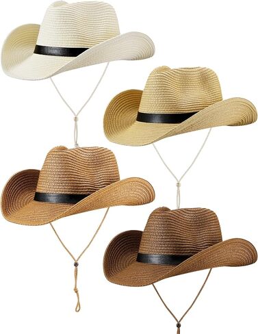 Giegxin 4 Pcs Western Straw Cowboy Hats for Adult Women Men Cowboys Hats Bulk for Men Western Party Cowboy Accessories in Saudi Arabia