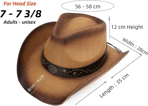 Melesh Adult Sun Straw Women Men Cowgirl Western Cowboy Hat Colored in Kuwait