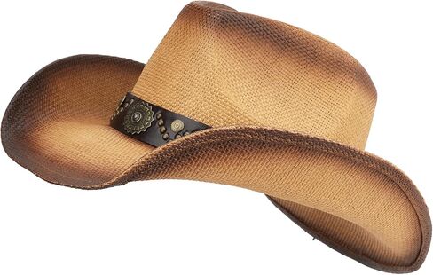 Melesh Adult Sun Straw Women Men Cowgirl Western Cowboy Hat Colored in Kuwait