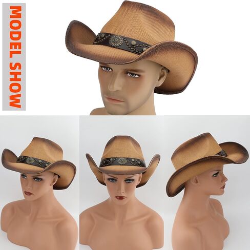 Melesh Adult Sun Straw Women Men Cowgirl Western Cowboy Hat Colored in Kuwait