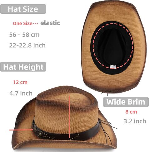 Melesh Adult Sun Straw Women Men Cowgirl Western Cowboy Hat Colored in Kuwait