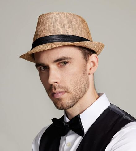 Gionforsy 5 Pack Mens Fedora Hat Classic 1920s قبعة قصيرة حافة فيدورا قبعات الصيف الشاطئ بنما قبعة للرجال والنساء in Kuwait