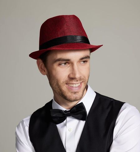 Gionforsy 5 Pack Mens Fedora Hat Classic 1920s قبعة قصيرة حافة فيدورا قبعات الصيف الشاطئ بنما قبعة للرجال والنساء in Kuwait