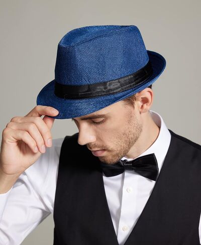 Gionforsy 5 Pack Mens Fedora Hat Classic 1920s قبعة قصيرة حافة فيدورا قبعات الصيف الشاطئ بنما قبعة للرجال والنساء in Kuwait