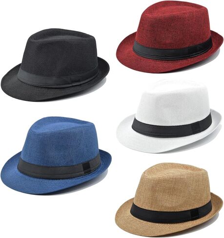 Gionforsy 5 Pack Mens Fedora Hat Classic 1920s قبعة قصيرة حافة فيدورا قبعات الصيف الشاطئ بنما قبعة للرجال والنساء in Kuwait