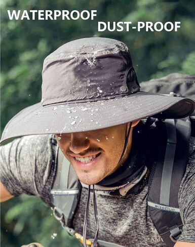 Mens Sun Hat Wide Brim Sun Hats for Men UV Protection Waterproof Bucket Hat | UPF 50+ UV Protection, Adjustable Fit, Chin Strap & Sweatband, Durable Sun Hat for Fishing Hiking Garden Beach Outdoor in Kuwait