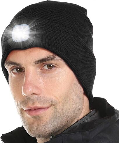 Attikee LED Lighted Beanie, Unisex Warm Knitted Hat, Rechargeable Headlamp Cap for Outdoors, Tech Gift for Men Dad Father Him in Saudi Arabia
