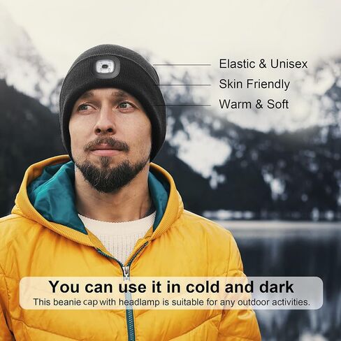 Attikee LED Lighted Beanie, Unisex Warm Knitted Hat, Rechargeable Headlamp Cap for Outdoors, Tech Gift for Men Dad Father Him in Saudi Arabia