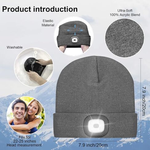 Attikee LED Lighted Beanie, Unisex Warm Knitted Hat, Rechargeable Headlamp Cap for Outdoors, Tech Gift for Men Dad Father Him in Saudi Arabia