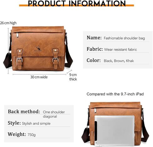 KUANG! Men's Shoulder Bag PU Leather Business Messenger Bag Briefcase Travel Crossbody Multi Pockets Handbag Purse in Saudi Arabia