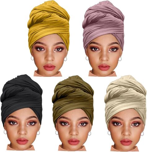 ZRQ 12 Pieces Head Wraps for Black Women Stretch Jersey Turban Fashion Headband Hair Wrap Head Scarf Soft Breathable Long Scarf Lightweight and Comfortable Tie 12 Colors in Saudi Arabia