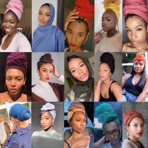 ZRQ 12 Pieces Head Wraps for Black Women Stretch Jersey Turban Fashion Headband Hair Wrap Head Scarf Soft Breathable Long Scarf Lightweight and Comfortable Tie 12 Colors in Saudi Arabia