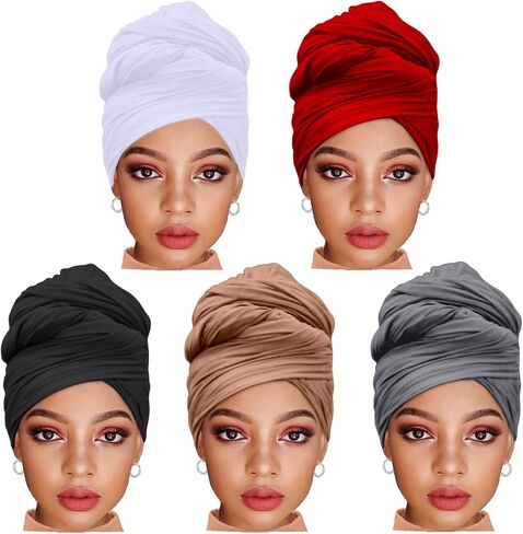 ZRQ 12 Pieces Head Wraps for Black Women Stretch Jersey Turban Fashion Headband Hair Wrap Head Scarf Soft Breathable Long Scarf Lightweight and Comfortable Tie 12 Colors in Saudi Arabia