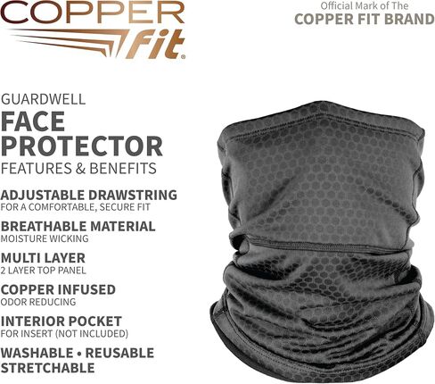 Copper Fit Unisex Adult Guardwell Face Cover and Neck Gaiter, Charcoal in Saudi Arabia