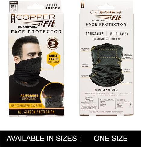 Copper Fit Unisex Adult Guardwell Face Cover and Neck Gaiter, Charcoal in Saudi Arabia