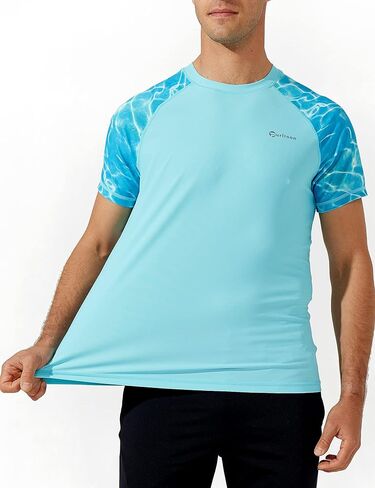 Blutown قمصان السباحة للرجال UPF 50+ طفح الحرس كم طويل زمم حماية من الأشعة فوق البنفسجية تمتد سريعة الجافة الصيد الجري قمصان الشمس in Kuwait