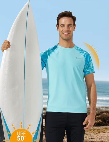 Blutown قمصان السباحة للرجال UPF 50+ طفح الحرس كم طويل زمم حماية من الأشعة فوق البنفسجية تمتد سريعة الجافة الصيد الجري قمصان الشمس in Kuwait