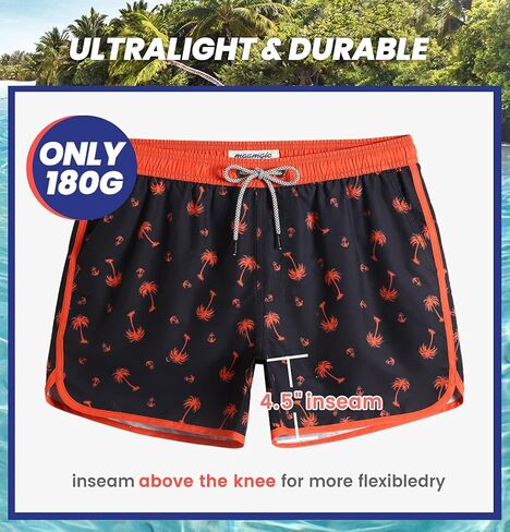 maamgic Mens Boys Short 80s 90s Vintage Swim Trunks with Mesh Lining Quick Dry Swim Suits Board Shorts in Kuwait