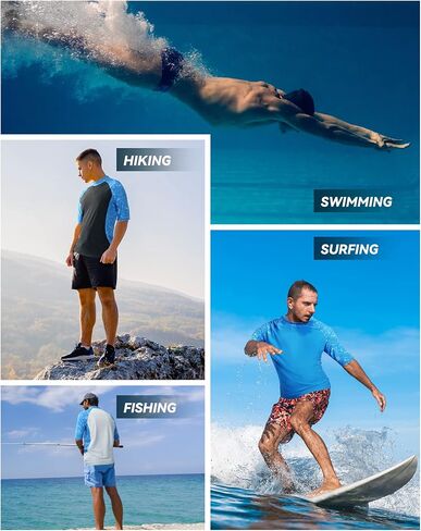 Runhit Rash Guard للرجال كم قصير UPF50 + قميص سباحة رجالي للحماية من أشعة الشمس فوق البنفسجية قميص مائي للرجال قميص سباحة سريع الجفاف in Saudi Arabia