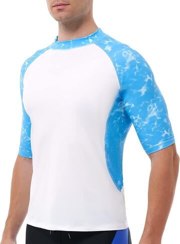 Runhit Rash Guard للرجال كم قصير UPF50 + قميص سباحة رجالي للحماية من أشعة الشمس فوق البنفسجية قميص مائي للرجال قميص سباحة سريع الجفاف in Saudi Arabia