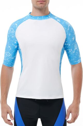 Runhit Rash Guard للرجال كم قصير UPF50 + قميص سباحة رجالي للحماية من أشعة الشمس فوق البنفسجية قميص مائي للرجال قميص سباحة سريع الجفاف in Saudi Arabia