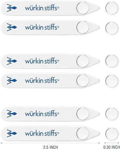 2.5-inch Stiff-N-Stay Plastic Magnetic Collar Stays by Würkin Stiffs | 3 Pair Bundle | Includes (6) 2.5" Stiff-N-Stays and (6) Power Button Magnets with Storage Case | As Seen on Shark Tank in Kuwait