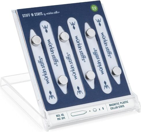 2.5-inch Stiff-N-Stay Plastic Magnetic Collar Stays by Würkin Stiffs | 3 Pair Bundle | Includes (6) 2.5" Stiff-N-Stays and (6) Power Button Magnets with Storage Case | As Seen on Shark Tank in Kuwait
