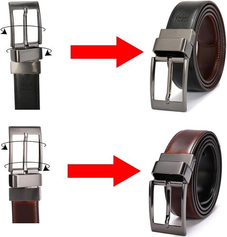 حزام فستان بيلتوكس فاين للرجال مصنوع من الجلد ذو وجهين مقاس 1.25 سم، صندوق هدايا بإبزيم دوار عريض in Kuwait