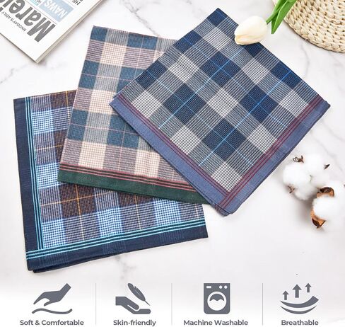 Ohuhu Handkerchiefs Men Cotton, 12PCS Handkerchiefs for Men 100% Cotton Classic Pocket Squares Set, Gift for Men in Kuwait