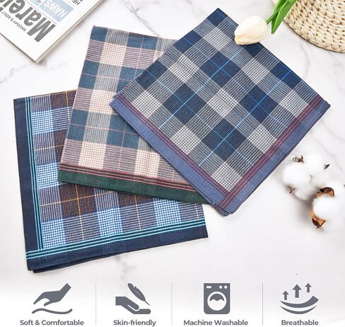 Ohuhu Handkerchiefs Men Cotton, 12PCS Handkerchiefs for Men 100% Cotton Classic Pocket Squares Set, Gift for Men in Kuwait