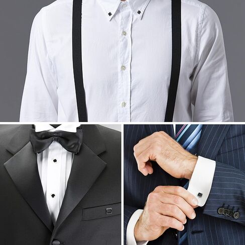 مجموعة LOYALLOOK مكونة من 8 قطع من أزرار الأكمام الرجالية المصنوعة من ألياف الكربون وأزرار القمصان، وقمصان السهرة الرسمية وحفلات الزفاف الفضية والأسود والذهبية... in Kuwait