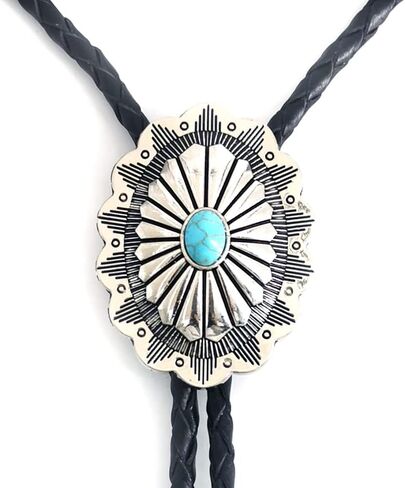 LAXPICOL Vintage Turquoise Stone Bolo Tie For Men Western Cowboy Oval Cool Retro Bola Tie Necktie in Saudi Arabia