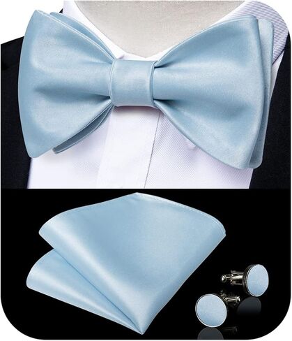 DiBanGu 3PCS Bow Ties for Men Self Tie Bow Tie and Pocket Square Set Adjustable Solid Satin Formal Tuxedo Bow Tie Wedding in Kuwait