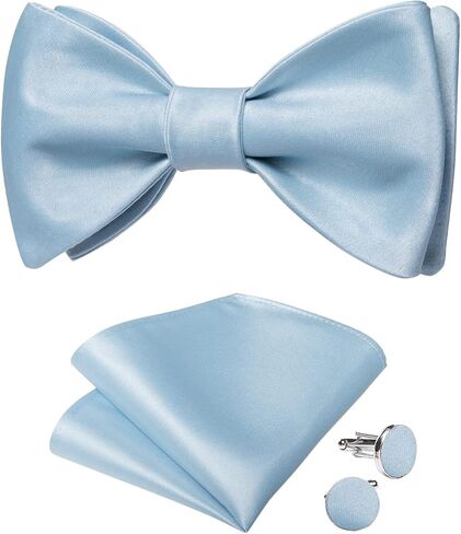 DiBanGu 3PCS Bow Ties for Men Self Tie Bow Tie and Pocket Square Set Adjustable Solid Satin Formal Tuxedo Bow Tie Wedding in Kuwait