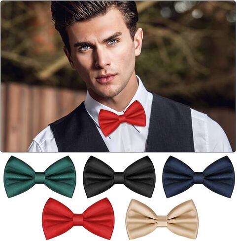 Men's Bow Tie, Classic Solid Color Pre-Tied Bow Tie for Men Satin Tux Bowtie Set Adjustable Formal Neck Bowtie in Kuwait