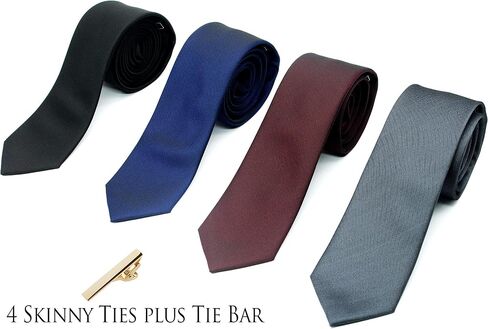 ZENXUS Skinny Solid Ties for Men, 2.5 inch Slim Plain Neckties 4-Pack in Kuwait