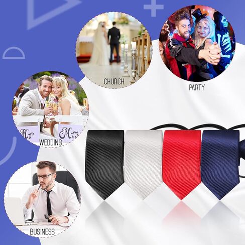 4 Pieces Zipper Ties for Men Adjustable Men's Pretied Neckties Zip on Tie for Men Zipper Skinny Necktie Clip on Slim Tie in Kuwait